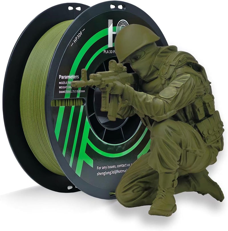 HP3DF PLA Filament, Matte PLA, 3D Printer Filament, PLA Filament 1.75mm Dimensional Accuracy +/- 0.02mm, 1KG Spool (2.2 lbs), Fit Most FDM Printer (Matte Army Green) - Image 1